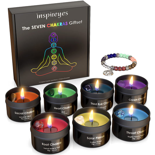 Inspireyes Chakra Candles with Premium Crystal and Healing Stones Luxury Meditation Scented Candles Gift Set for Women Stress Relief Spiritual Decor Healing Candles for Yoga, Aromatherapy