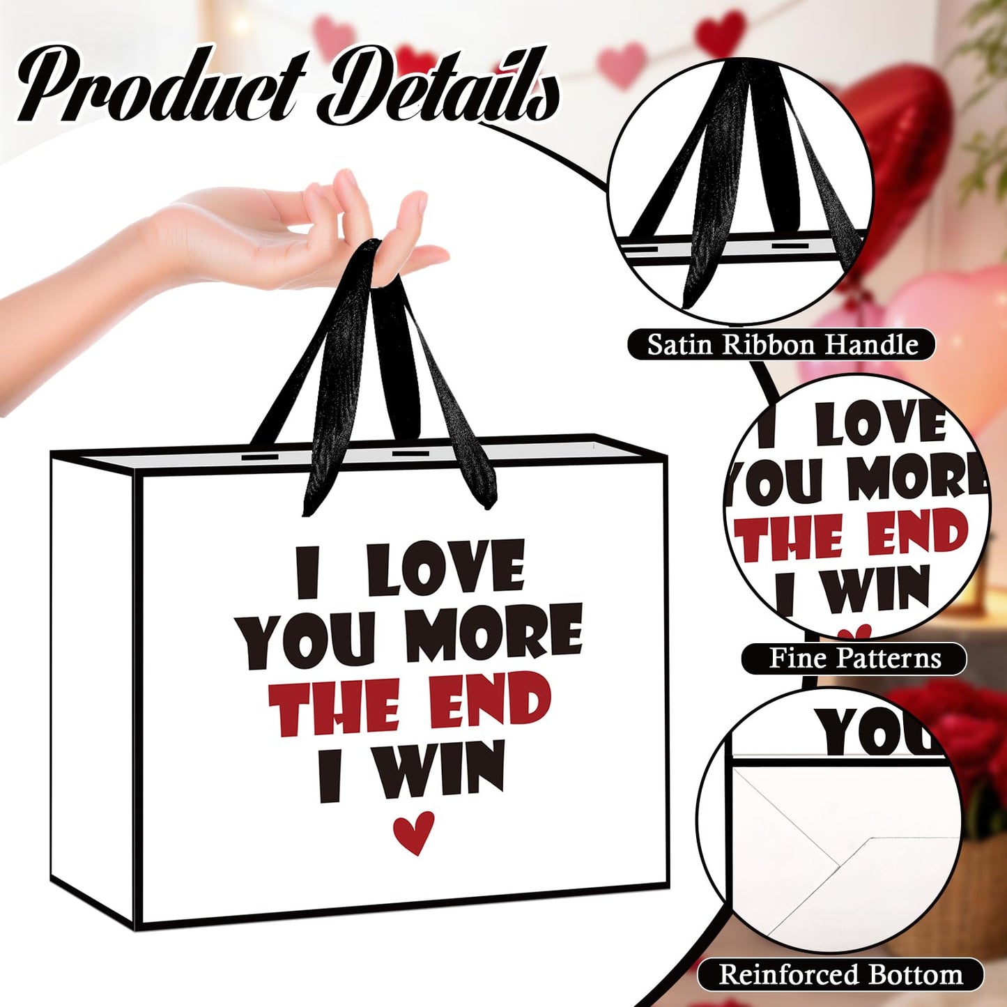 Anniversary Birthday Gift Bag for Him Men Boyfriend Women Funny I Love You More Gift Bags with Wrapping Tissue Paper and Greeting Card Valentines Wedding Bridal Shower Engagement Party Favor Bag
