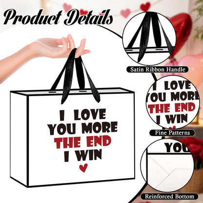 Anniversary Birthday Gift Bag for Him Men Boyfriend Women Funny I Love You More Gift Bags with Wrapping Tissue Paper and Greeting Card Valentines Wedding Bridal Shower Engagement Party Favor Bag