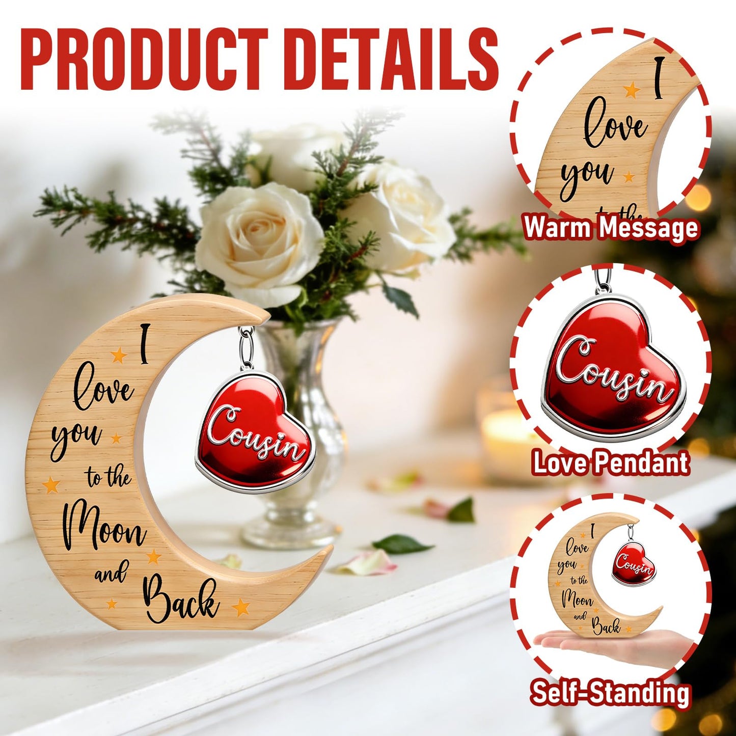Cousin Gifts for Women Cousin Birthday Gift for New Cousin Sister Mothers Day Thanksgiving Christmas Valentines Day Gift for Cousin Female Keepsake Moon Table Sign