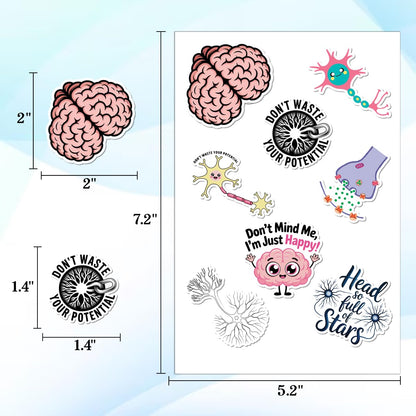 64PCS Neuroscience Brain Stickers – Funny Psychology Neuron Vinyl Stickers for Laptop, Water Bottles, Journals, Medical Students, Psych Nurse Gifts, Mental Health