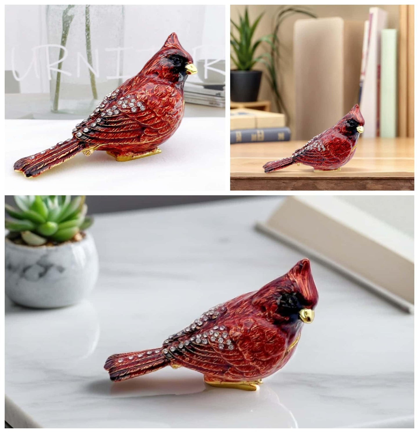 Luxury Red Cardinal Bird Gifts Jewelry Trinket Boxes Hinged.Decorative Keepsake Ring Box.Necklace Rings Earrings Organizer.Bird Figurines Accents Home Decor Gifts for Women.