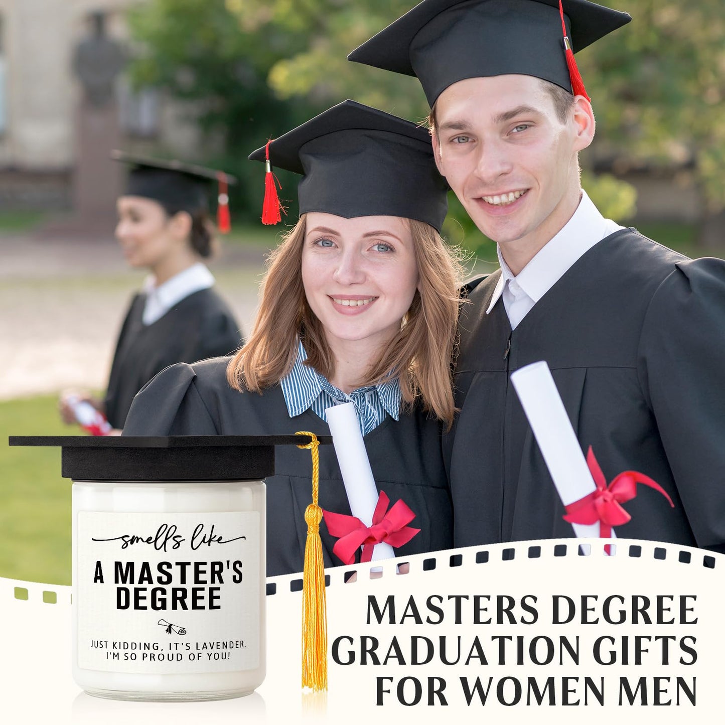 Masters Degree Graduation Gifts- Funny Masters Degree Candle with Mortarboard- Graduation Gift for Her/Him/Graduates, Grad Gift for Women/Men, Lavender, Soy Wax