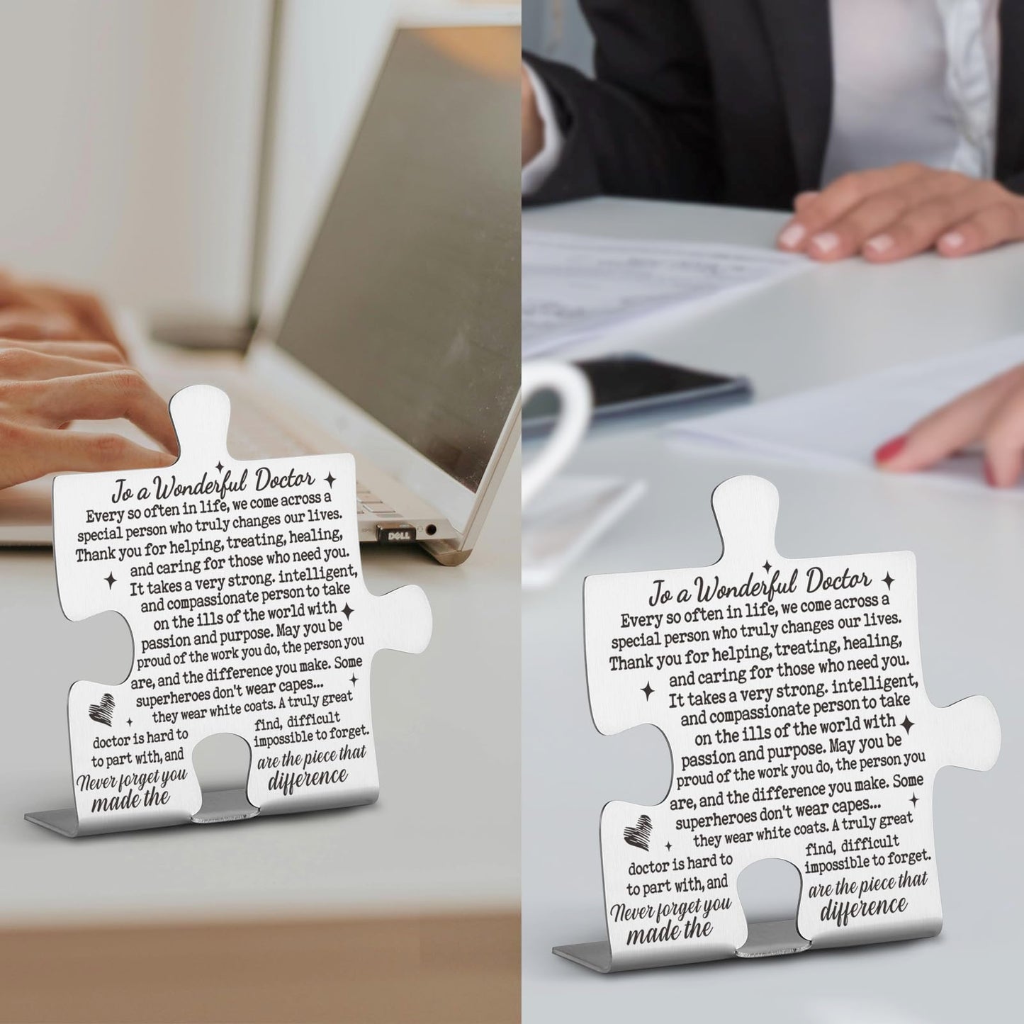 To A Wonderful Doctor Appreciation Gifts, Thank You Gifts for Doctors Birthday Christmas Graduation Team Office Ornament Decor Stainless Steel Puzzle Piece Decorative Signs Plaques Ann32