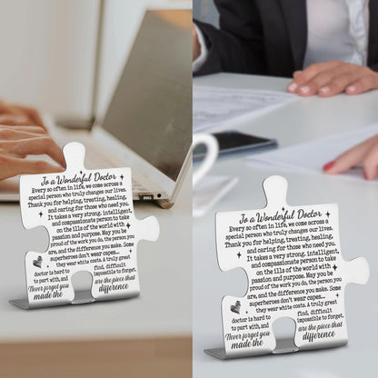To A Wonderful Doctor Appreciation Gifts, Thank You Gifts for Doctors Birthday Christmas Graduation Team Office Ornament Decor Stainless Steel Puzzle Piece Decorative Signs Plaques Ann32