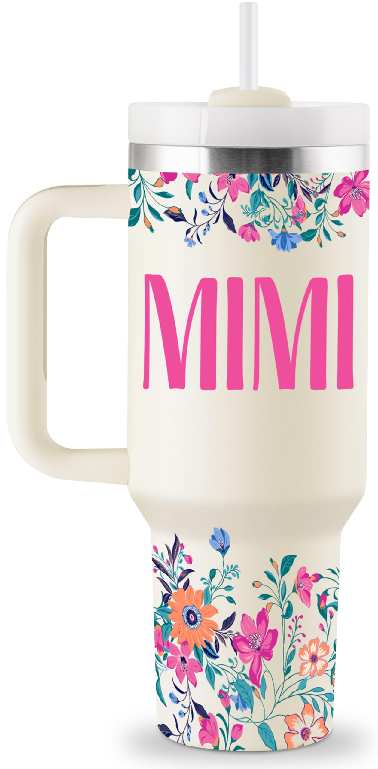 ROSTANTEN Mimi Gifts for Grandma Birthday Gifts for Mimi Grandma Gift Ideas from Grandkids for Mothers Day Christmas 40oz Travel Cup Insulated Tumbler with Lid & Straw