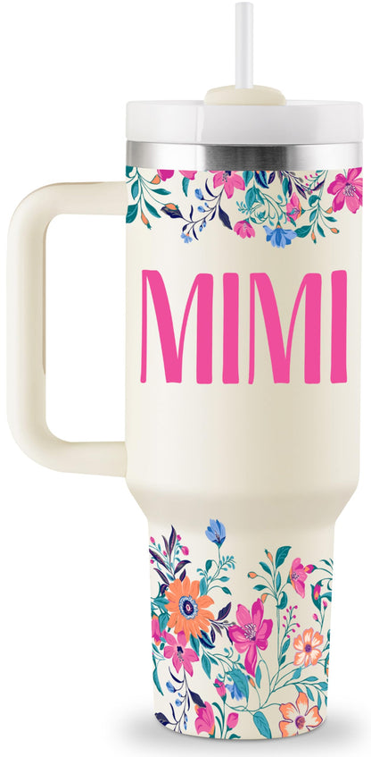 ROSTANTEN Mimi Gifts for Grandma Birthday Gifts for Mimi Grandma Gift Ideas from Grandkids for Mothers Day Christmas 40oz Travel Cup Insulated Tumbler with Lid & Straw