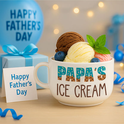 Funny Papa Gifts for Fathers Day from Granddaughter, Cool Birthday Grandparents Day Gift for Papa Grandpa from Grandkids Grandson, Novelty Papa's Ice Cream Bowl Presents Set