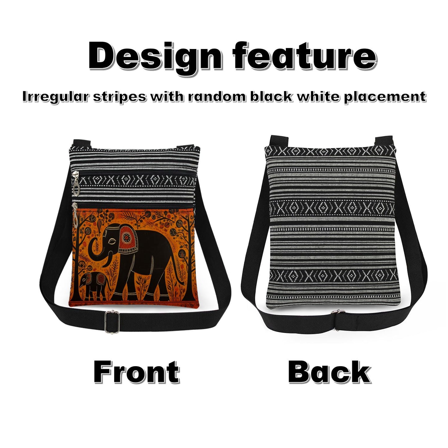 Elephant Print Women Crossbody Bag Wildlife with Plant Adjustable Shoulder Strap Messenger Bag Men Travel Crossbody Purse Unique Birthday Present Elephant Gift for Adult