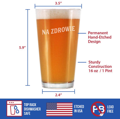 Bevvee Na Zdrowie - Polish Cheers - Pint Glass for Beer - Cute Poland Themed Gifts or Party Decor for Women and Men - 16 Oz