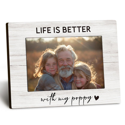 Poppy 4x6 Picture Frame, Grandkids Photo Frame, PoppyGifts for Grandpa, Gifts for Poppys Fathers Day from Grandchildren, Life Is Better with My Poppy Picture Photo Frames for Desk Decor