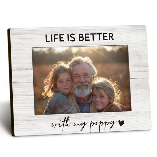 Poppy 4x6 Picture Frame, Grandkids Photo Frame, PoppyGifts for Grandpa, Gifts for Poppys Fathers Day from Grandchildren, Life Is Better with My Poppy Picture Photo Frames for Desk Decor