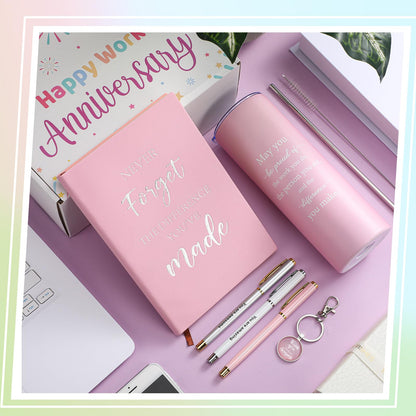 Geiserailie 7 Pcs Workiversary Gifts for Women Employee Appreciation Gift Thank You Gifts Workiversary Box Include 20oz Tumbler Notebook 3 Pens and Keychain for Office Coworker Employee(Pink)