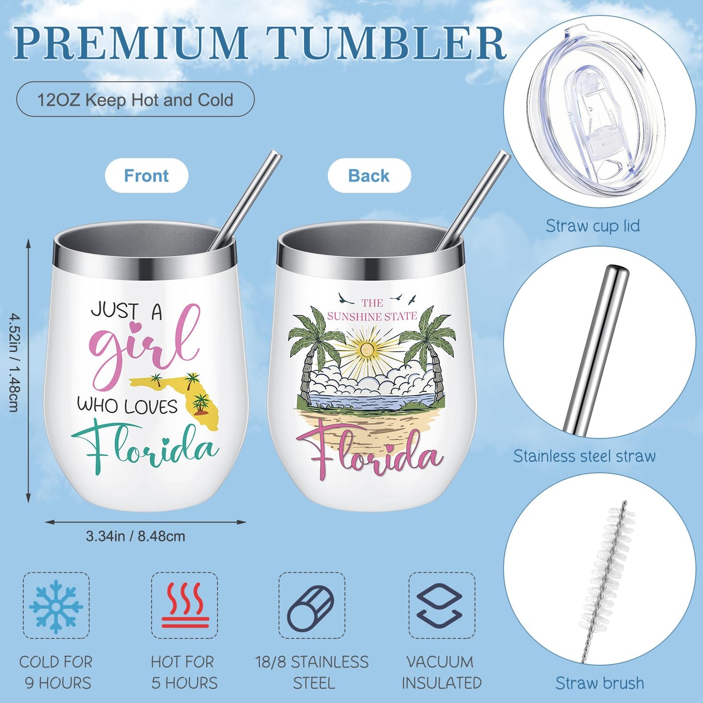 Paterr 4 Pcs Florida Souvenirs Gifts 12oz Tumbler Canvas Bag Cosmetic Bag Keychain Florida Travel Gifts Souvenirs for Traveler Women Graduation Christmas