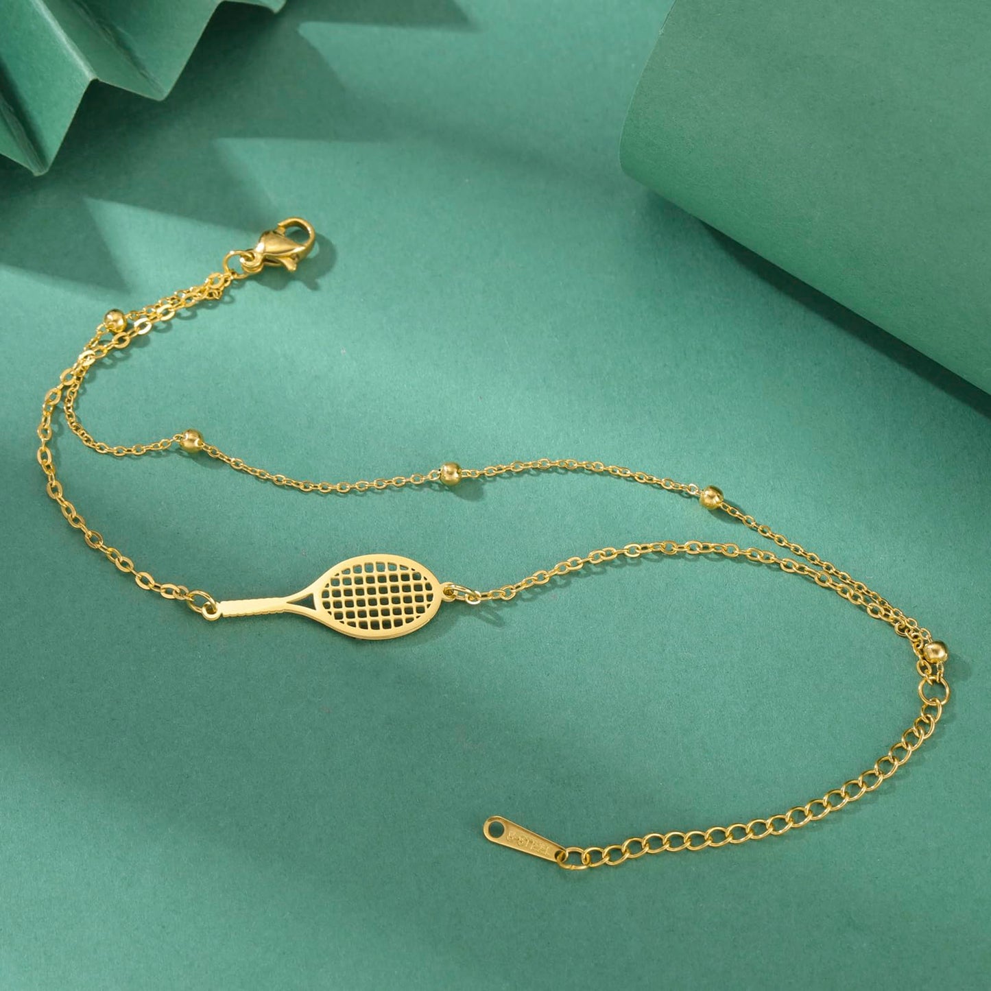 Tennis Racket Bracelet for Women Men Dainty Adjustable Racket Charm Layering Sport Bangle Bracelet Lover Jewelry Tennis Gifts for Women Men Players