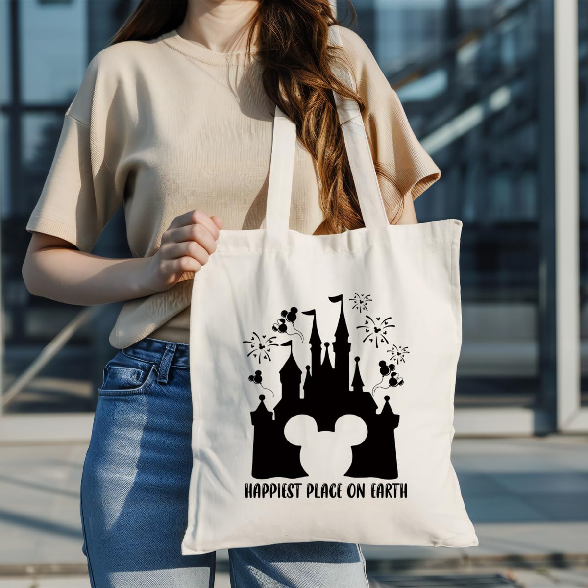 Canvas Tote Bag Aesthetic for Women,Reusable Canvas Cute Shoulder Bag for Grocery, Shopping, Beach & Daily Use