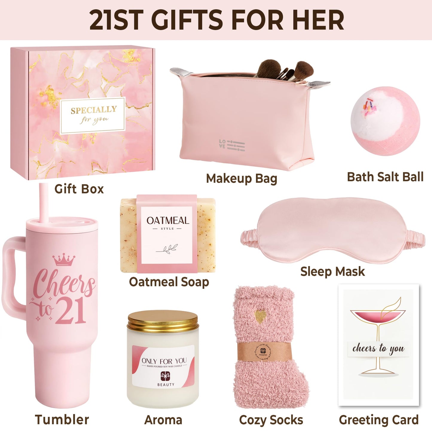 21st Birthday Gifts for Women - Gifts for 21 Year Old Female - 8 Pieces Best 21st Birthday Party Gift Ideas for Daughter,Niece,Granddaughter