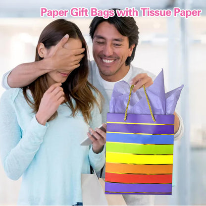 MUMULULU 5 Pack Paper Gift Bags with Handle and Tissue Paper Birthday Gift Bags Rainbow Bag for Birthday Party Baby Shower Wedding Holiday Presents