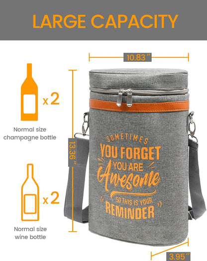 Wine Cooler Bag Gift Set with 2 Tumblers, Insulated Portable Wine Carrier Holds 2 Bottles, Perfect for Outdoor Use, Ideal Easter Birthday Anniversary Gift for Women & Men Wine Lovers