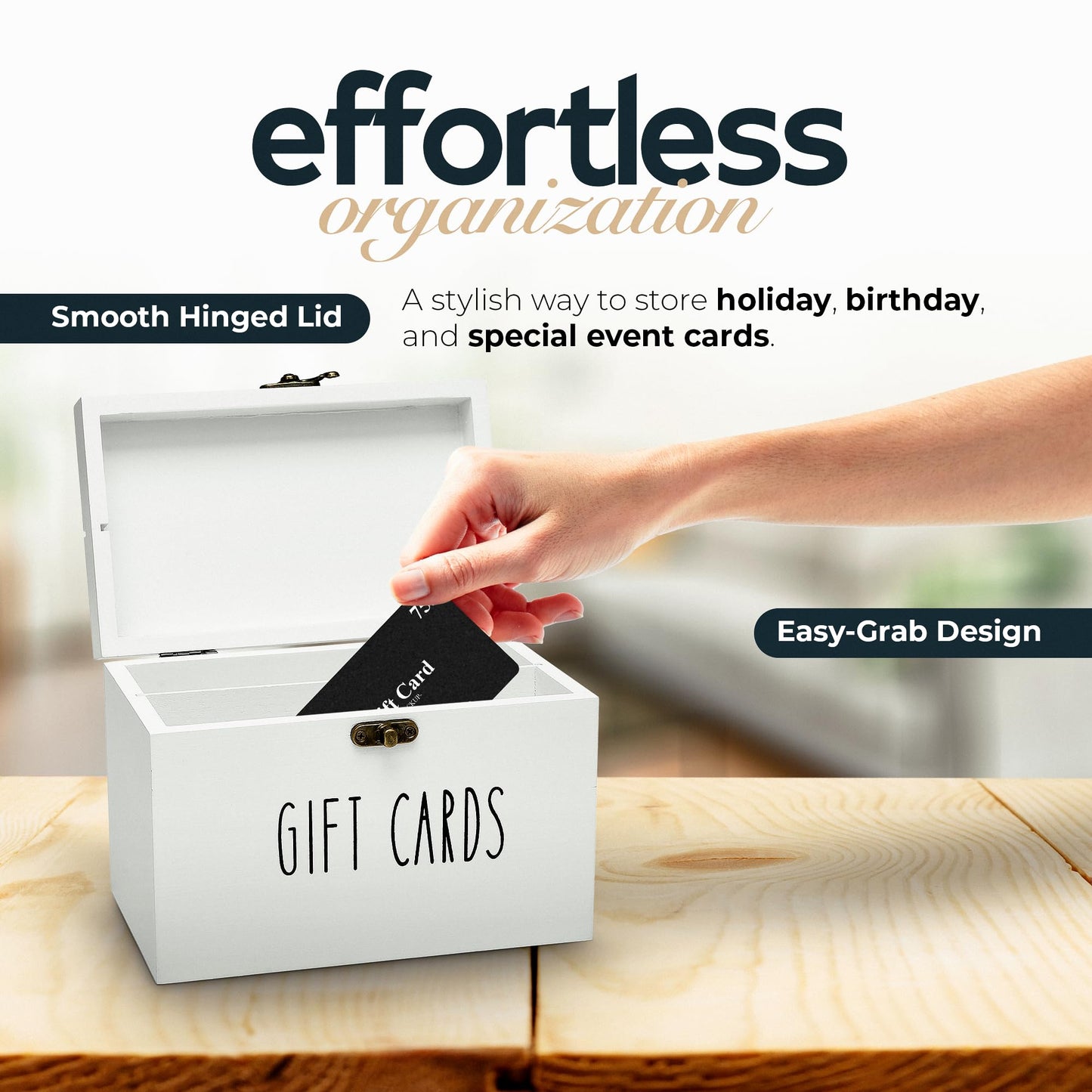 White Wooden Gift Card Holder Storage Box with Secure Metal Latch – Keeps Gift Cards Organized & Protected – Elegant Farmhouse Gift Card Organizer