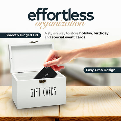 White Wooden Gift Card Holder Storage Box with Secure Metal Latch – Keeps Gift Cards Organized & Protected – Elegant Farmhouse Gift Card Organizer