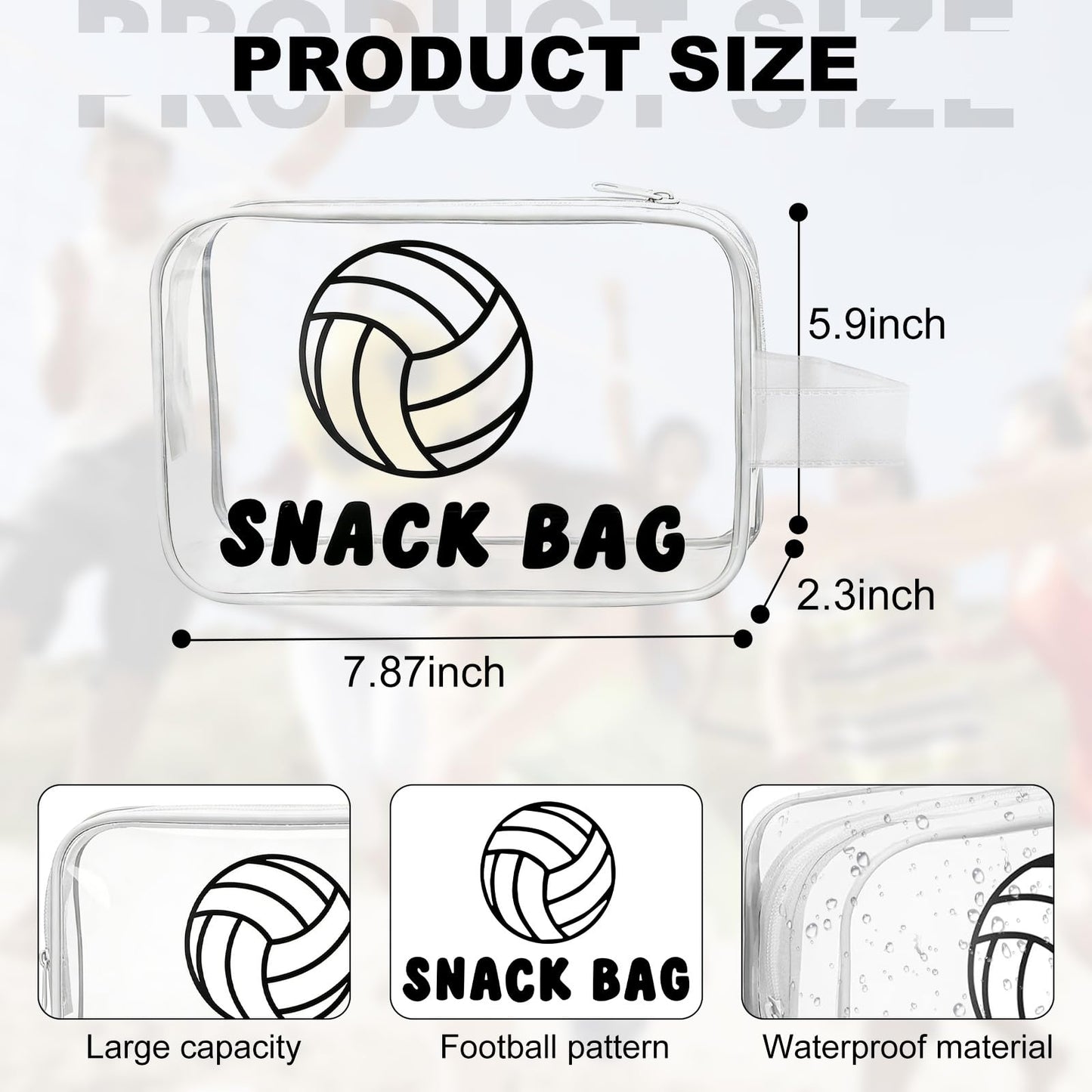 Goroovr 12 Pcs volleyball Snack Bags with Handles Zipper Reusable Sealed Stand-Up Goody Bags Clear PVC Waterproof volleyball party favors for Team Practice/Game Day, Gifts for volleyball Lovers, Players