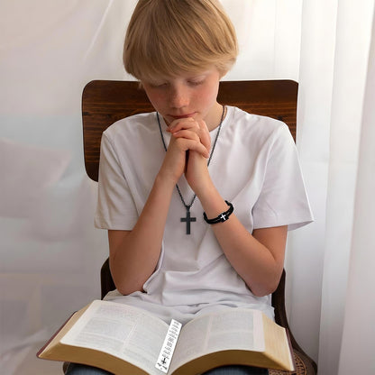 First Communion Gifts for Boys Catholic Set First Holy Communion Gifts with Cross Necklace Bracelets Bookmark Card for Ceremony Keepsake and Daily Faith Reminder