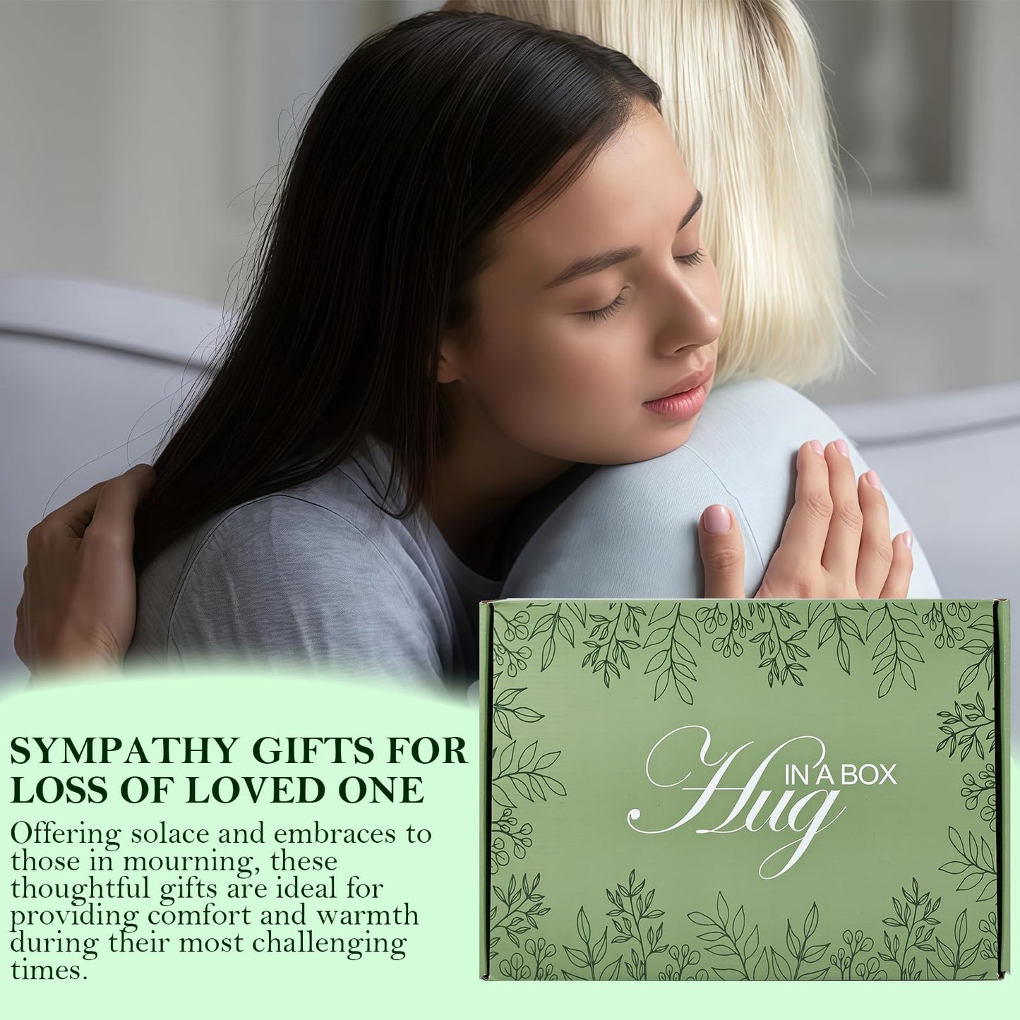 Sympathy Gift Baskets for Loss of Loved One Mother Father Husband, Express Deepest Condolences, Women Miscarriage Care Package, Bereavement Grief Memorial Gifts, Hug in a Box Gifts for Women (Green)