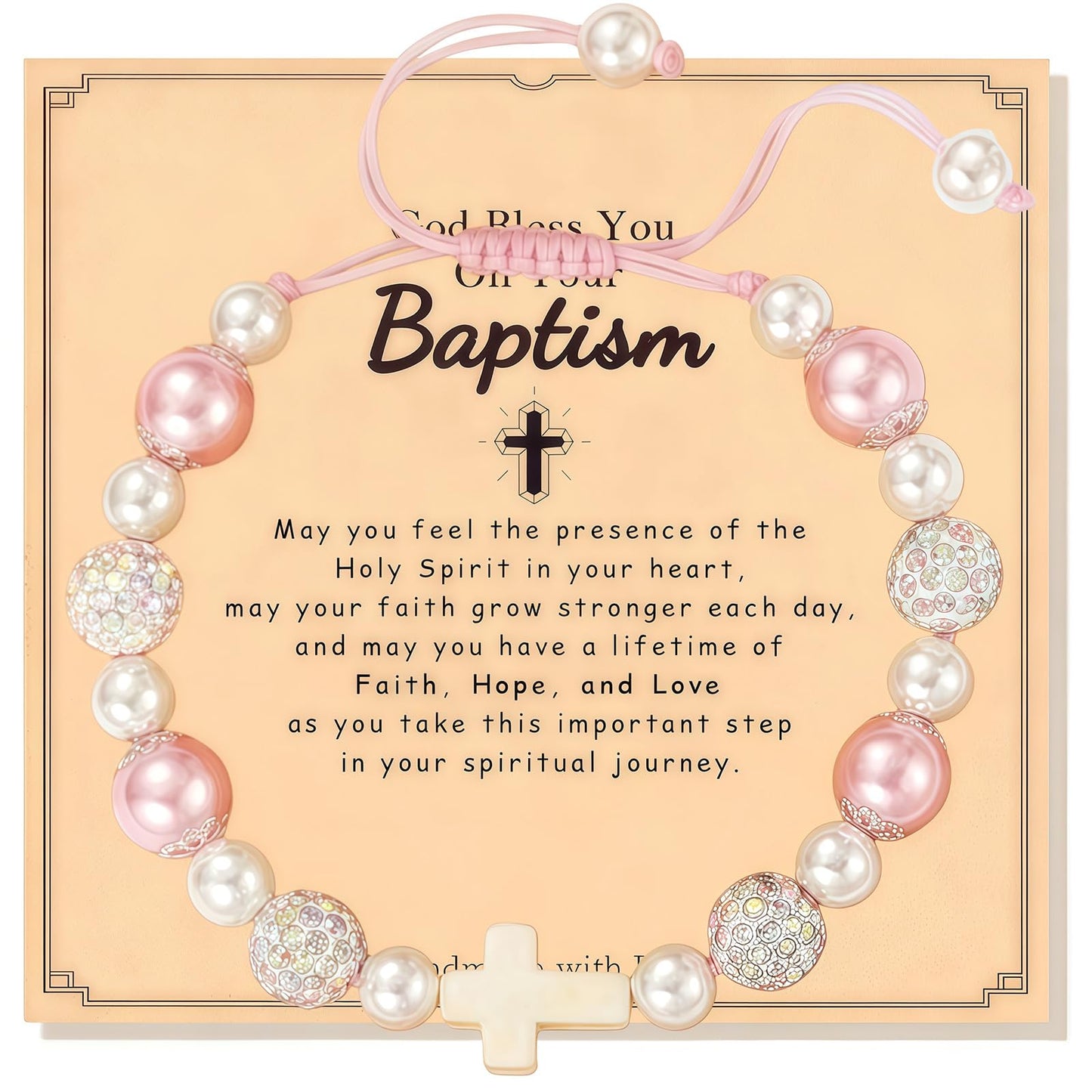Baptism Gifts for Girl, Cross Pearl Bracelet for Christening First Communion Confirmation, Religious Christian Jewelry Keepsake for Kids Goddaughter Daughter Granddaughter Niece Sister