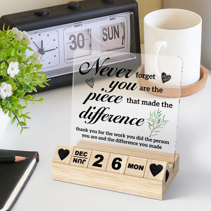 Thank You Gifts-Wooden Block Calendar Acrylic Sign-Appreciation Gifts for Women Men Friends, Going Away Retirement Desk Decor for Coworker Boss for Office Desk Calendar