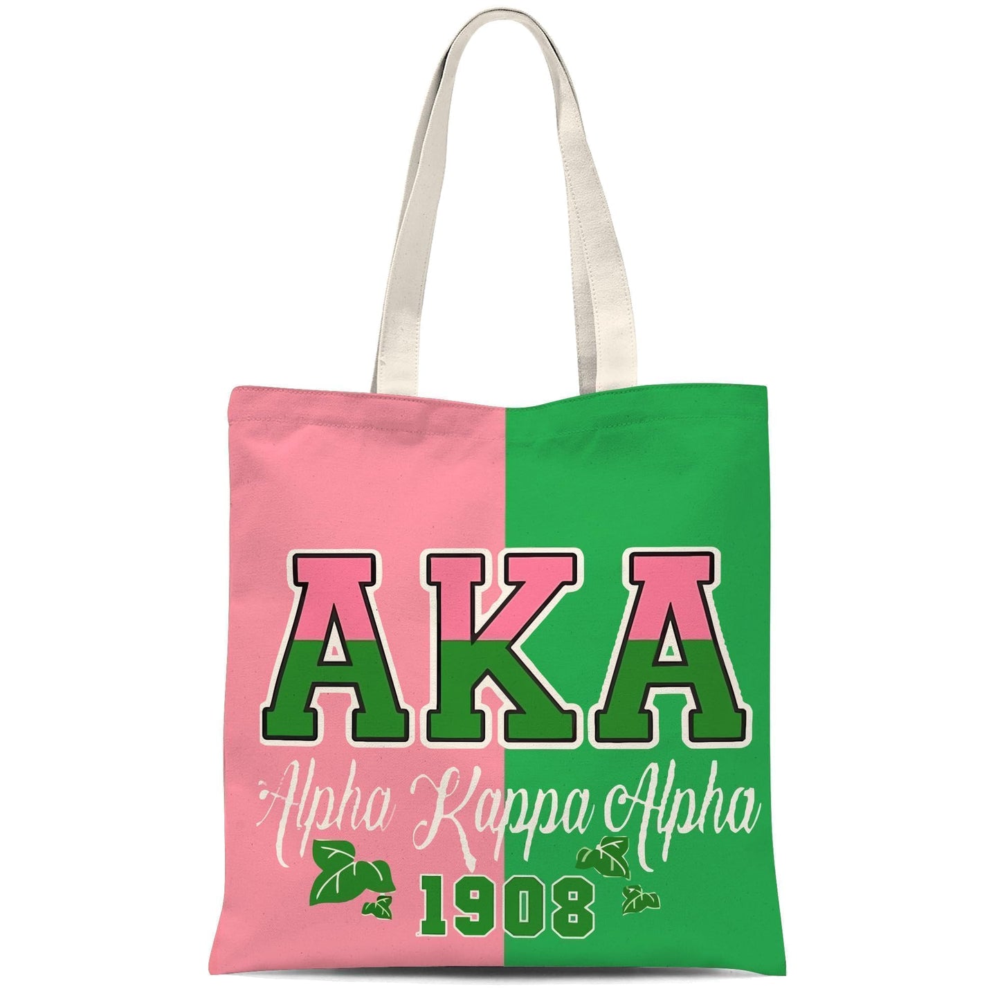 ATHAND AKA Sorority Canvas Tote Bag with Zipper Inner Pocket,Reusable Shopping Beach Travel Grocery Bag for Friend,Girl