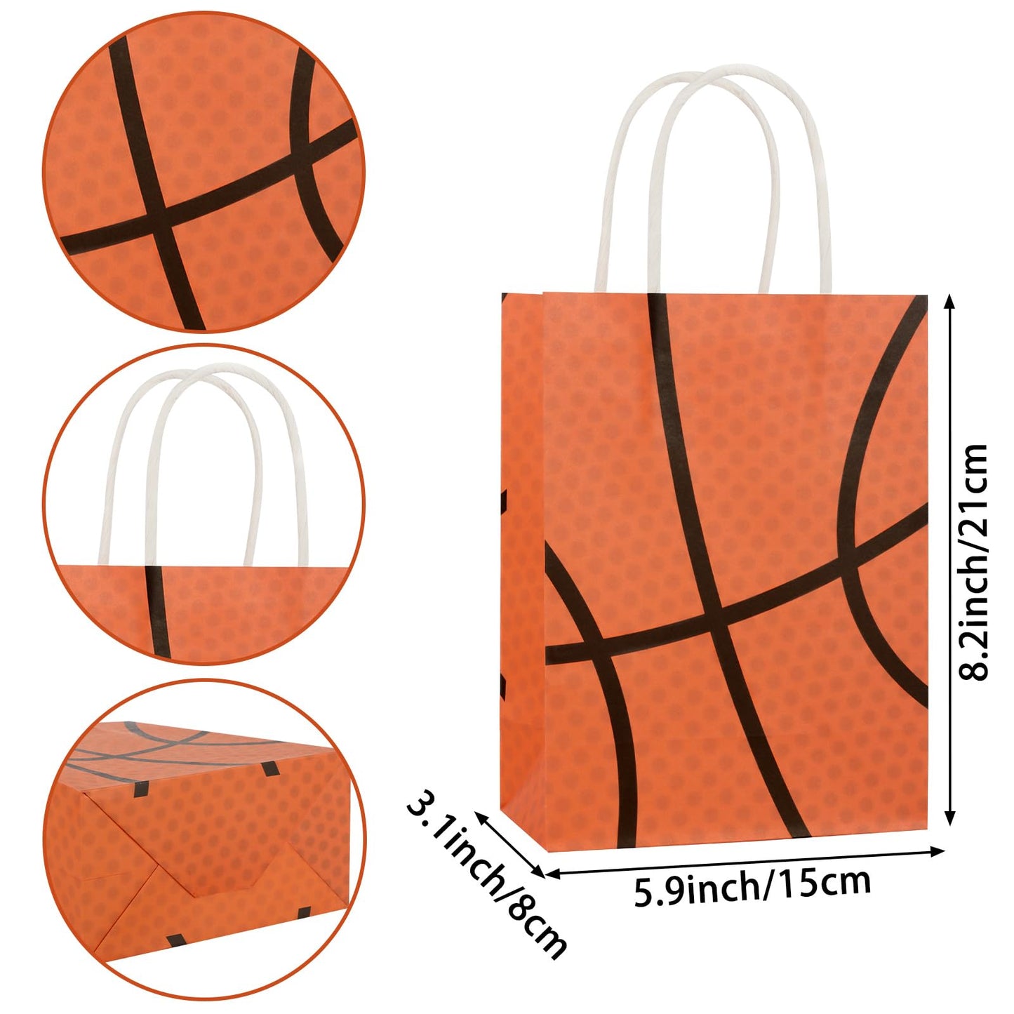 Hxezoc 12 Pieces Basketball Gift Bags with Handle, Paper Treat Candy Bag Sport Favor Bags for Basketball Theme Birthday Party Decoration Supplies