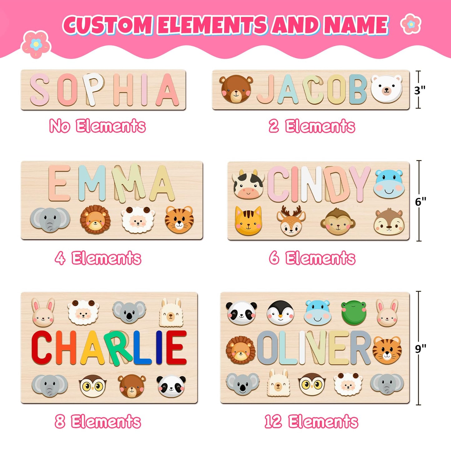 Personalized Name Puzzle for 1 Year Old Girl Gifts | Custom Wooden Baby Girl Gift with 54 Animal Art Sets | 2 st Birthday Gift for Girls,Personalized Baby Boy & Girl Gifts Keepsake