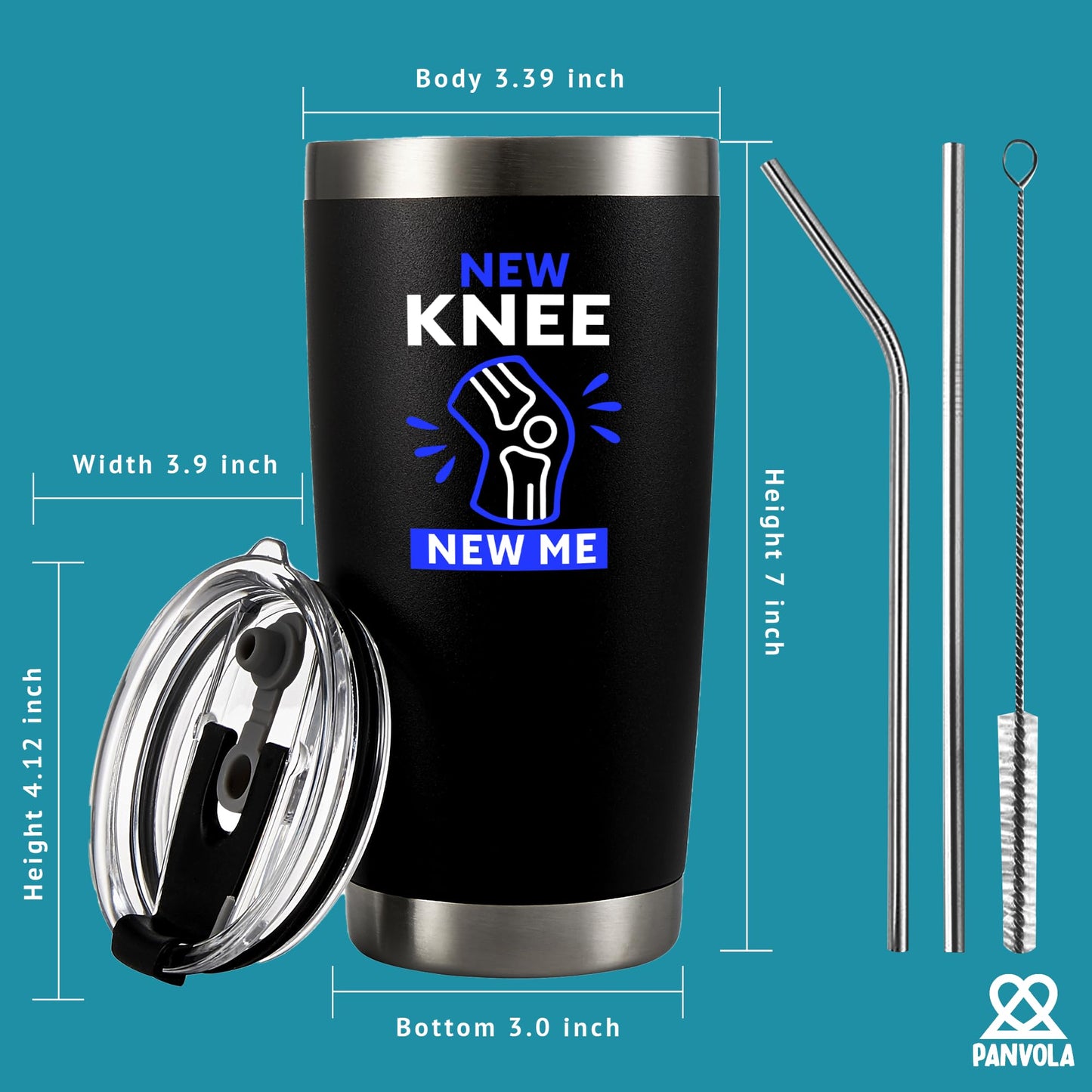Panvola New Knee New Me Knee Surgery Replacement Recovery Gifts Orthopedic Surgeon Gift Physiotherapist Chiropractor Vacuum Insulated Stainless Steel Tumbler With Removable Lid And Straw 20 oz Black