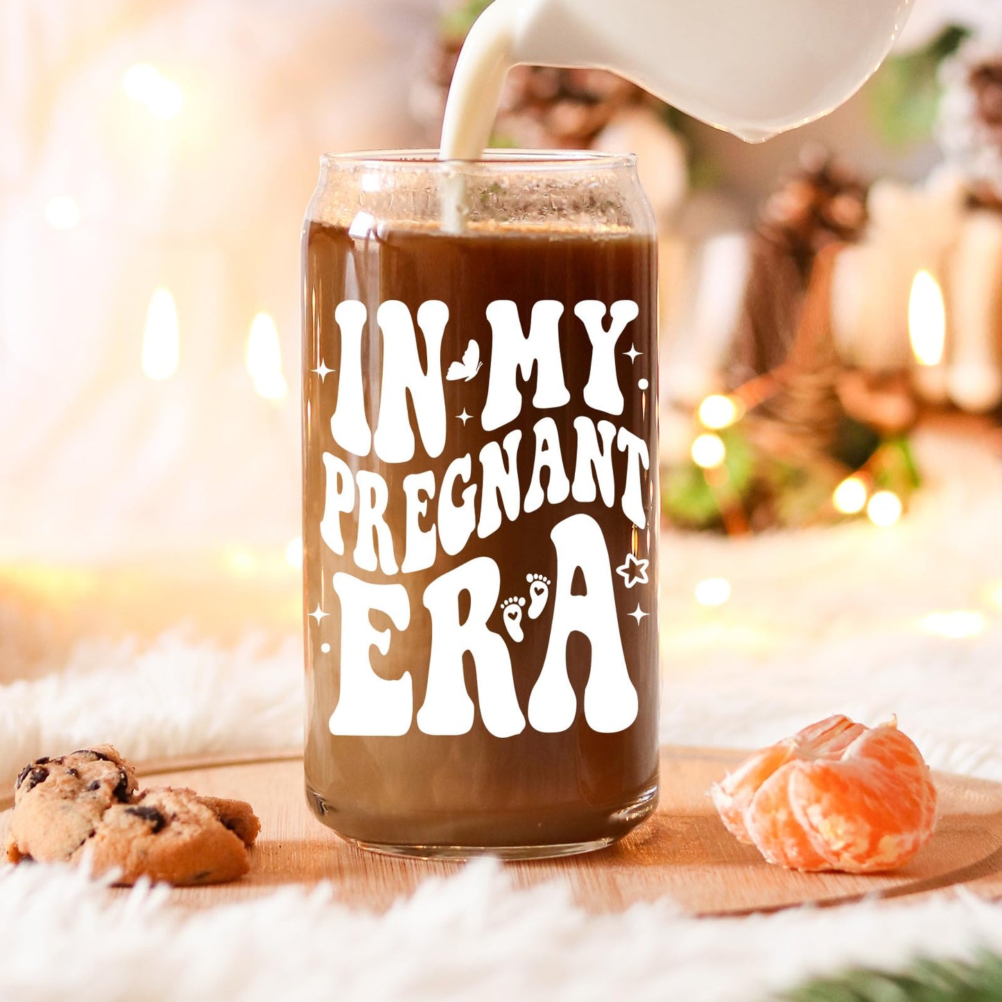 Fairy's Gift Pregnant Women Iced Coffee Cup, Cute Pregnant Mom Gifts, New Mama 16 oz Coffee Glass Cup, 1st Mothers Day, Congratulations Pregnancy Gifts for Expecting Mom First Time Mommy, Mommy to Be