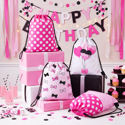 Aliceset 24 Pcs Cartoon Mouse Drawstring Bags Cartoon Birthday Party Favor Gift Goodie Treat Candy Bags Present Double Sided Gift Bag for Mice Birthday Baby Shower, 9.8 x 9.8 Inch(Pink Mouse)