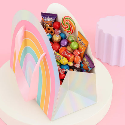 AmazingSpark 24 Pcs Rainbow Party Favor Bags 7.9 x 6.7 x 3.9 Inch Rainbow Gift Goodie Bags with Handles Colorful Treat Candy Gift Wrap for Birthday Baby Shower Wedding Party Favors Supplies