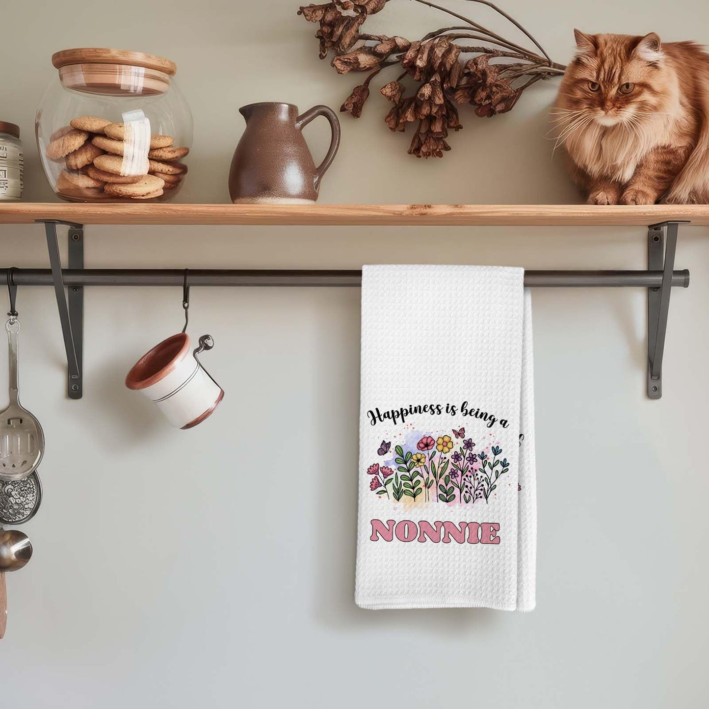 Happiness is Being a Nonnie Kitchen Towels, Grandma Hand Towels, Gifts for Nonnie Mother’s Day Dish Towel for Kitchen, Grandma Gifts Floral Hand Towel for Home Bathroom Decor 16x24 Inch