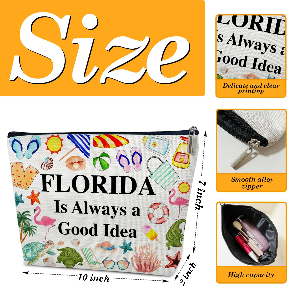 Florida Travel Makeup Bag, Florida Girl Gift, Travel Vacation Gift Pouch, Trip Souvenirs, Travelling Lover Cosmetic Bag for Purse