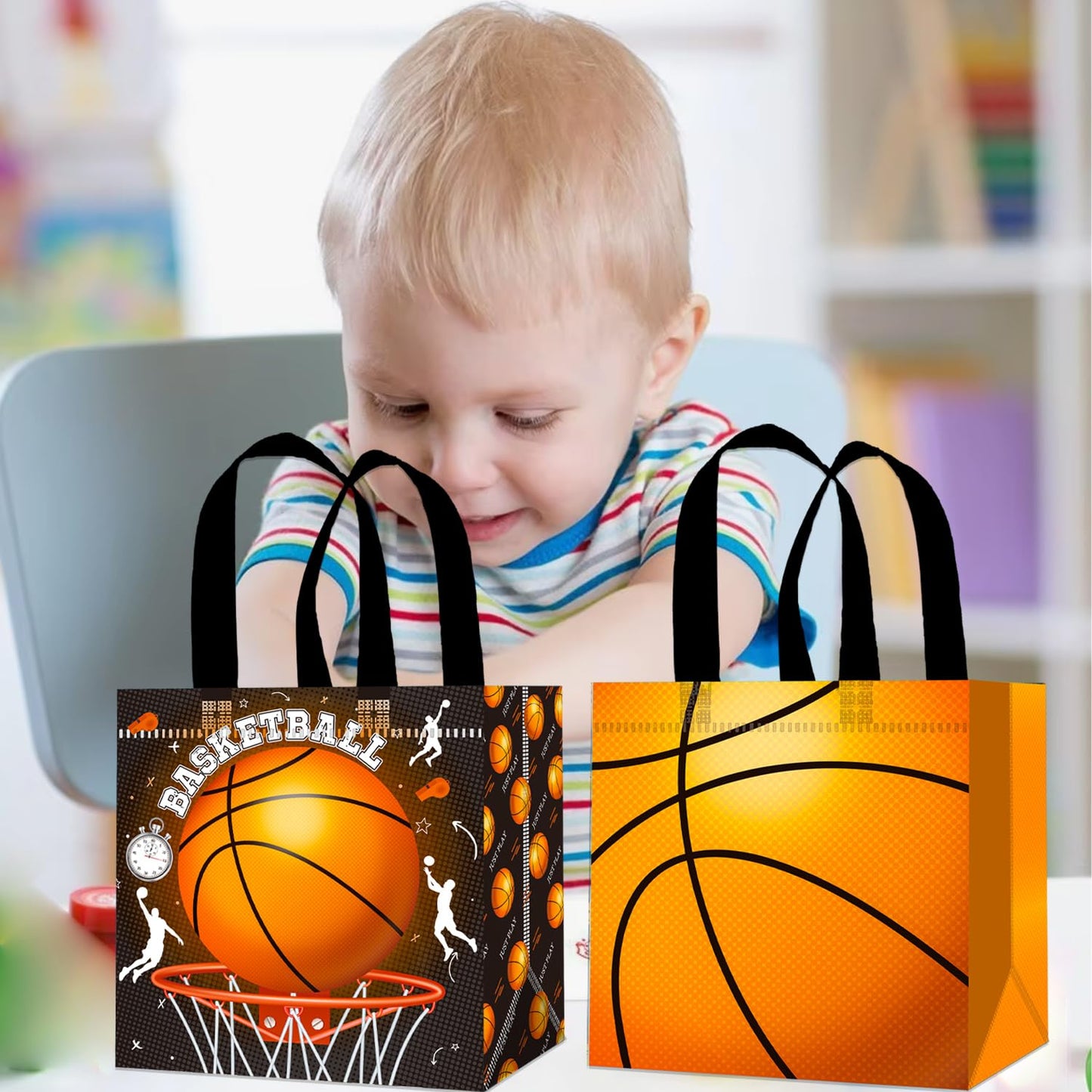 Basketball Party Favors Bags 12PCS Basketball Birthday Party Supplies Basketball Goodie Bag with Handles Sport Sport Ball Non-woven Candy Treat Snack Bags for Birthday Retirement All Star Party Decor