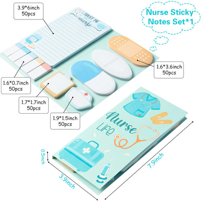 Xqumoi Nurse Sticky Notes Set, 550 Sheets, Cute Cartoon Medical Supplies Self-Stick Notes Pads Bundle Writing Memo Pads for Nursing Student Essentials Hospital Back to School Nurse Supplies Gift
