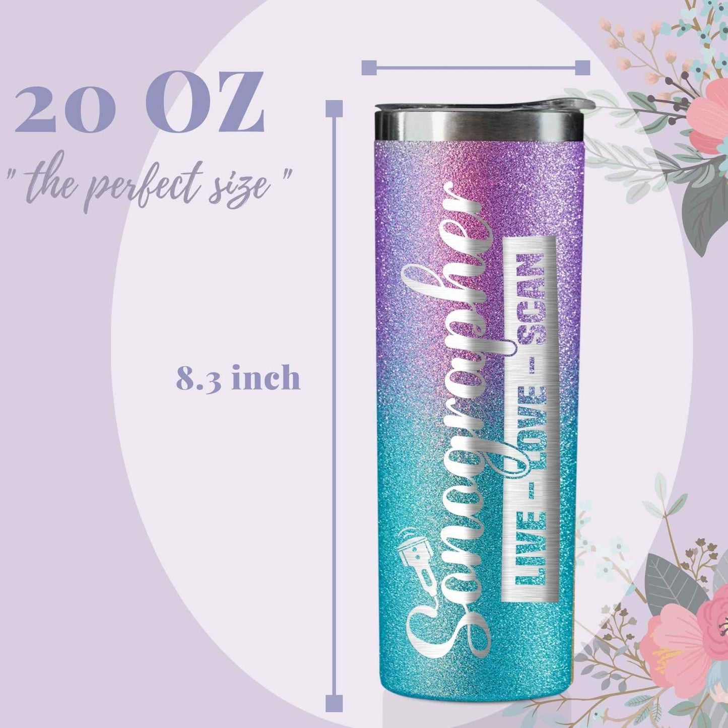 Onebttl Sonographer Gifts for Women, Sonography Ultrasound Tech Radiology Gifts, 20oz Engraved Stainless Steel Insulated Skinny Tumbler