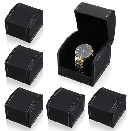 6 Packs Single Grid Watch Box with Pillow, PU Leather Gift Case for Bracelet, Jewelry Wristwatch Storage, Watch Display Holder for Men and Women, Single Watches Roll Organizer, Black