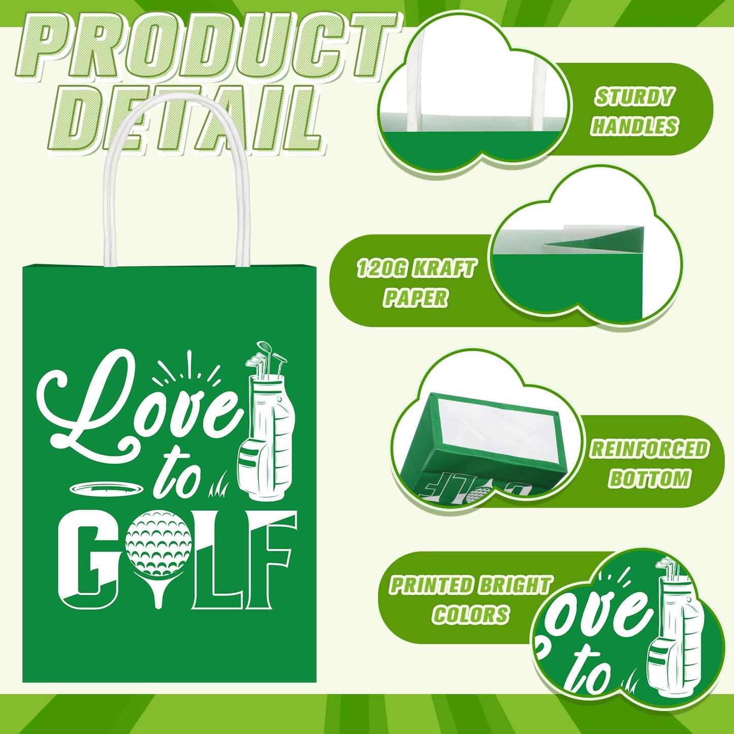 Resholder 30 Pcs Golf Party Favor Bags Sports Themed Party Decorations Golf Goodie Gift Bags with Handles Portable Candy Treat Pouch for Kids Boys Golfers Birthday Supplies