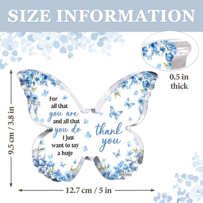 Thank You Gifts for Women, Appreciation Gifts for Teacher Coworker Employee Nurse Friend Christmas, 5x3.8x0.5 Inch Butterfly Acrylic Plaque Decor, Graduation Wedding Thank You Grateful Gift Bulk - Blue