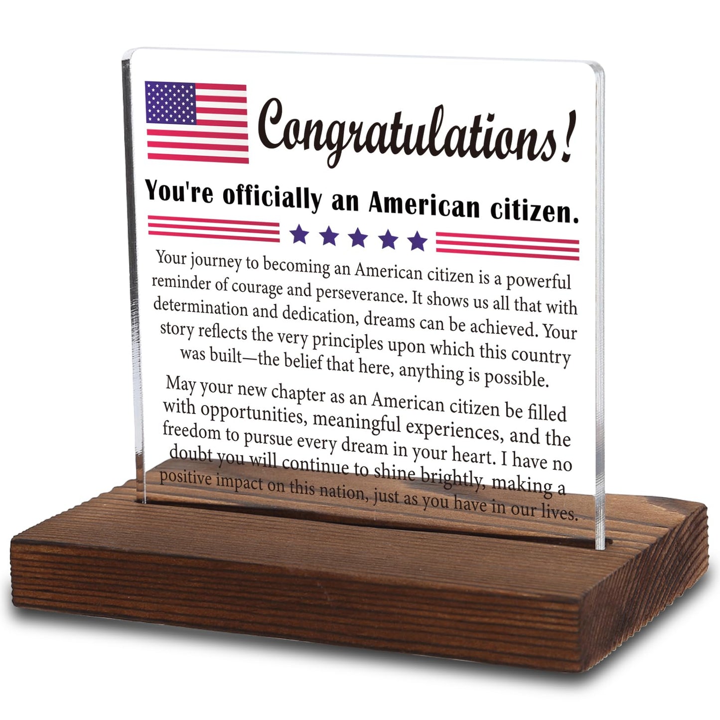 American Citizenship Congratulations Acrylic Plaque, Celebratory Gift for New US Citizens, Meaningful Keepsake for Naturalization, Transparent Acrylic Plaque, WTT65