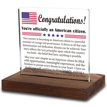 American Citizenship Congratulations Acrylic Plaque, Celebratory Gift for New US Citizens, Meaningful Keepsake for Naturalization, Transparent Acrylic Plaque, WTT65