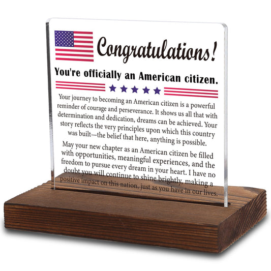 American Citizenship Congratulations Acrylic Plaque, Celebratory Gift for New US Citizens, Meaningful Keepsake for Naturalization, Transparent Acrylic Plaque, WTT65
