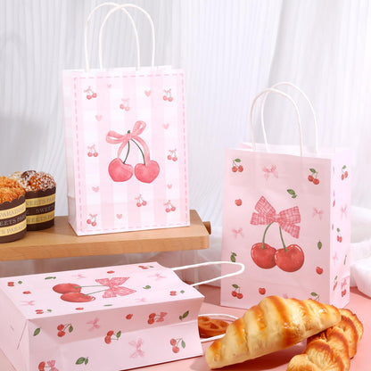 12pcs Pink Bow Gifts Bag for Women Party Favor Pouch Cherry Themed, Coquette Bow Goodie Paper Pocket with Handles, Wedding Gifts Bag Bridal Shower Birthday Party Decoration Supplies Baby Shower