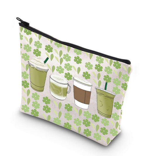G2TUP Matcha Makeup Bag Matcha Latte Lover Gift Matcha Green Tea Gifts Matcha Drink Lover Zipper Pouch (Green Matcha)